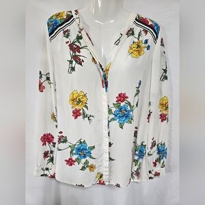 Joie Silk Floral Blouse Ivory Multicolor Long Sleeve Popover Top Small